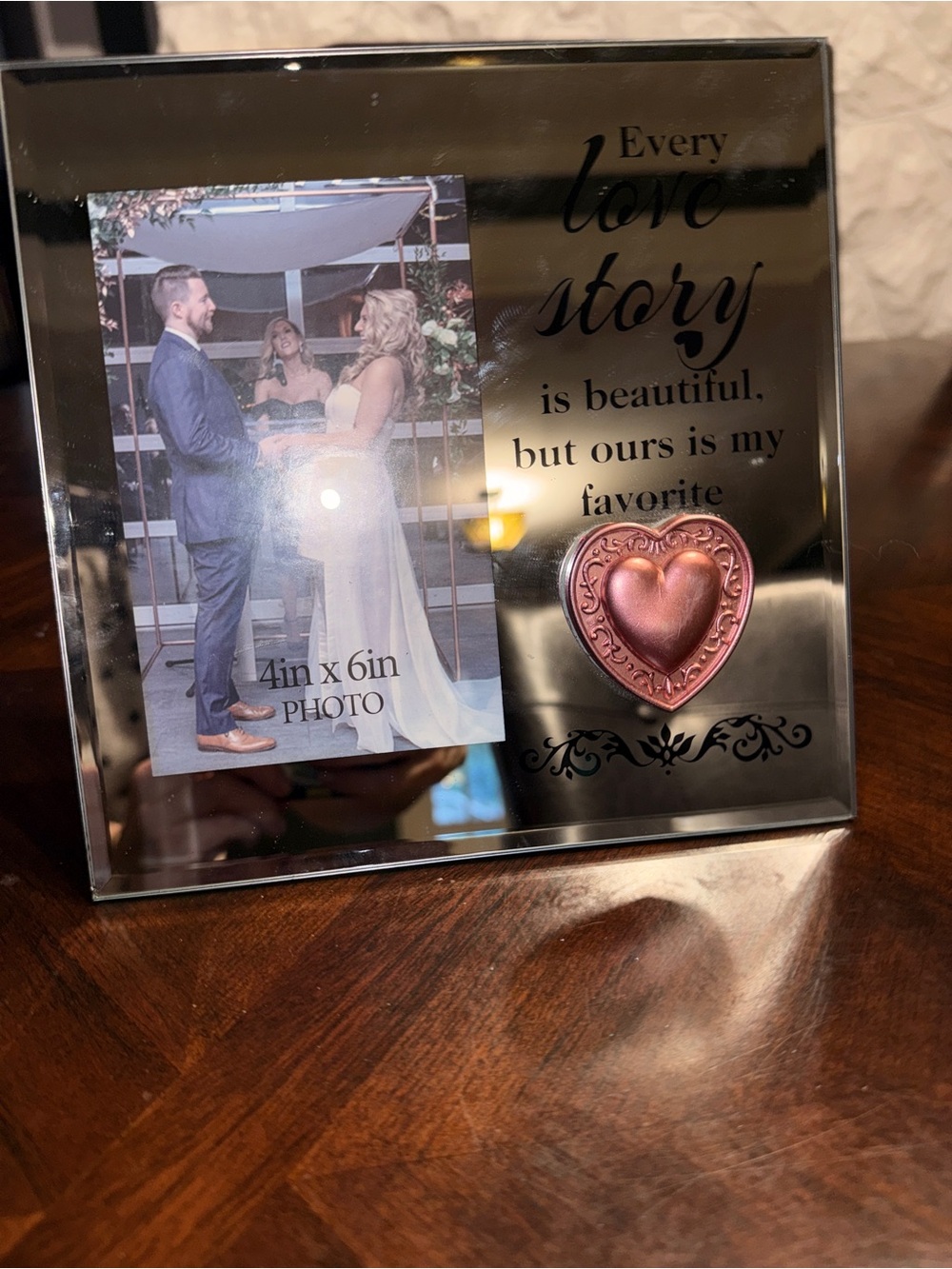 Source Unknown Mirrored Picture Frame with Pink Heart Accent